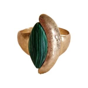 RLM Soho Hammered Hinged Cuff Bracelet Robert Lee Morris Faux Malachite Gold